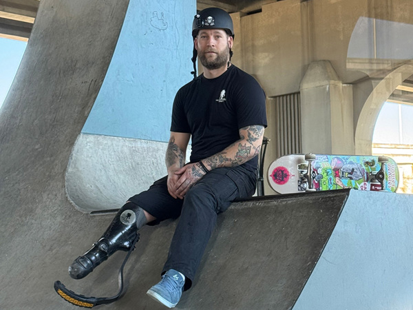  Adaptive skateboarder Harley Meagley sits at a skate park in Jacksonville, Florida.